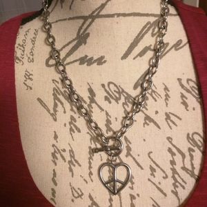 Stainless Steel Heart Shaped Peace Sign Necklace